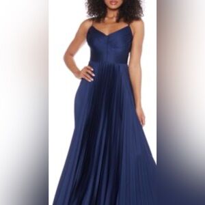 B Darlin Elegant Navy Blue Pleated Dress- open tie back .